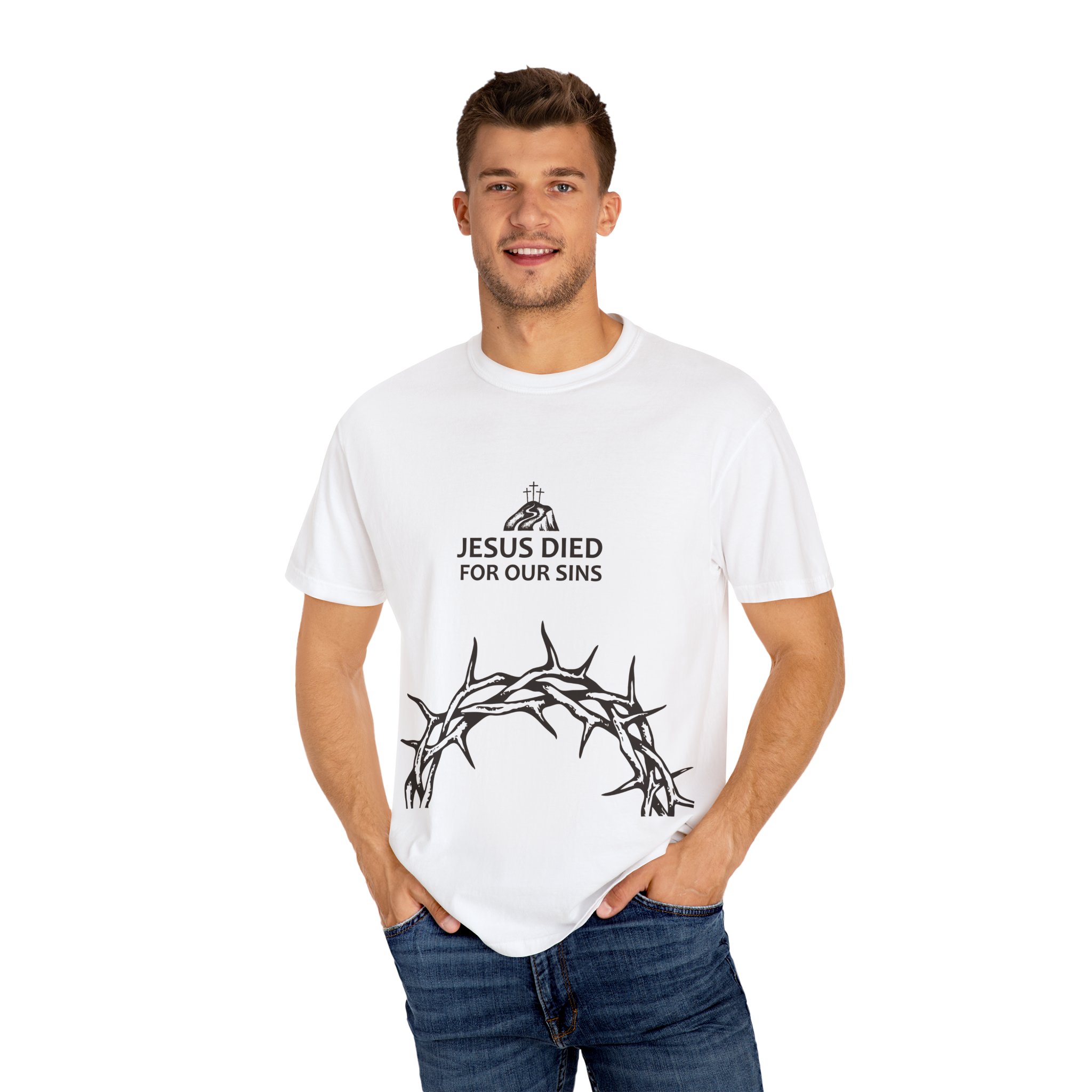 Jesus Died for Our Sins – Christian Faith T-Shirt - Image 4